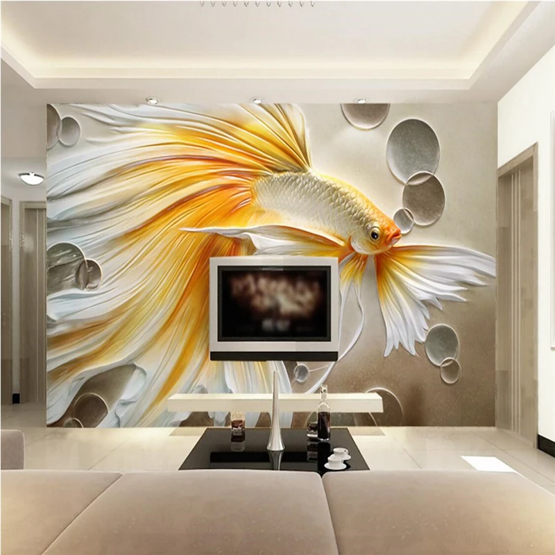 

beibehang Custom photo wallpaper large mural wall painting oil painting 3d 3d gold relief goldfish TV background papel de parede
