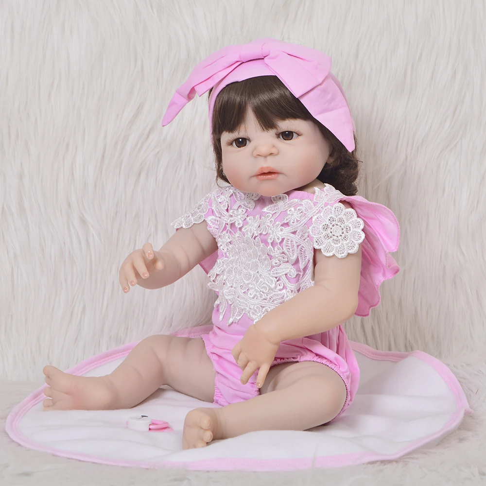 

Rare 23' 57 cm Baby Reborn Girl Doll Full Silicone Body Reborn Dolls Lovely Kids Playmates Baby Toys Girl Christmas Gifts