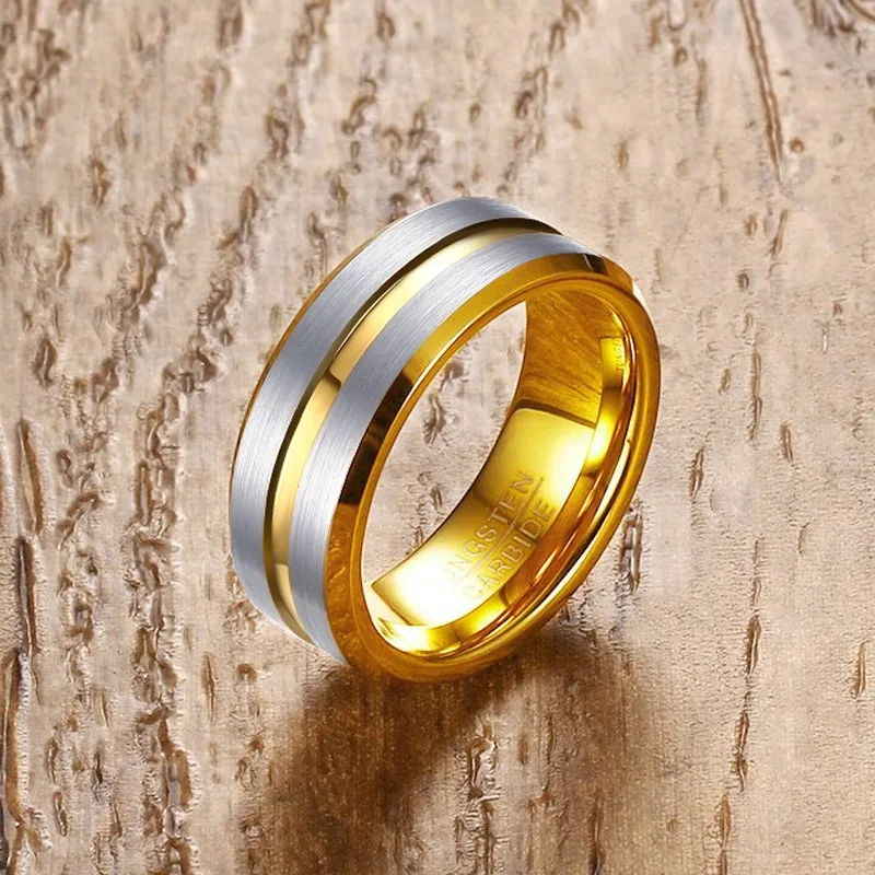 

Mens Tungsten Carbide Rings Gray Brushed Gold-color Groove Matte Wedding Band Ring for Men Fashion Jewelry anel masculino