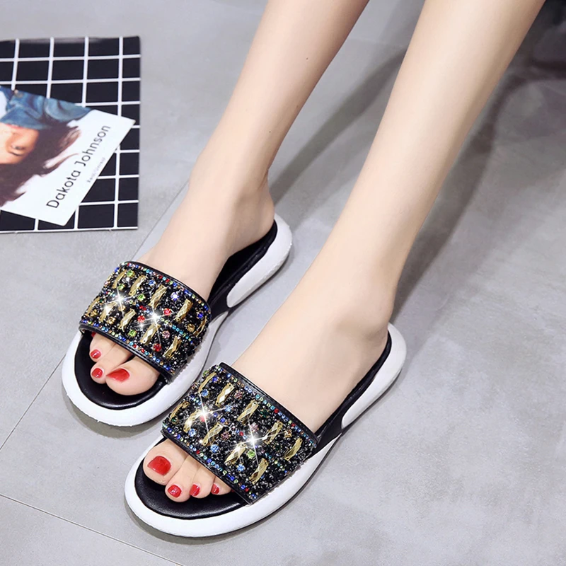 Women Crystal Rivets Flat Open The Toe Rome Slippers Summer Lady Sexy ...