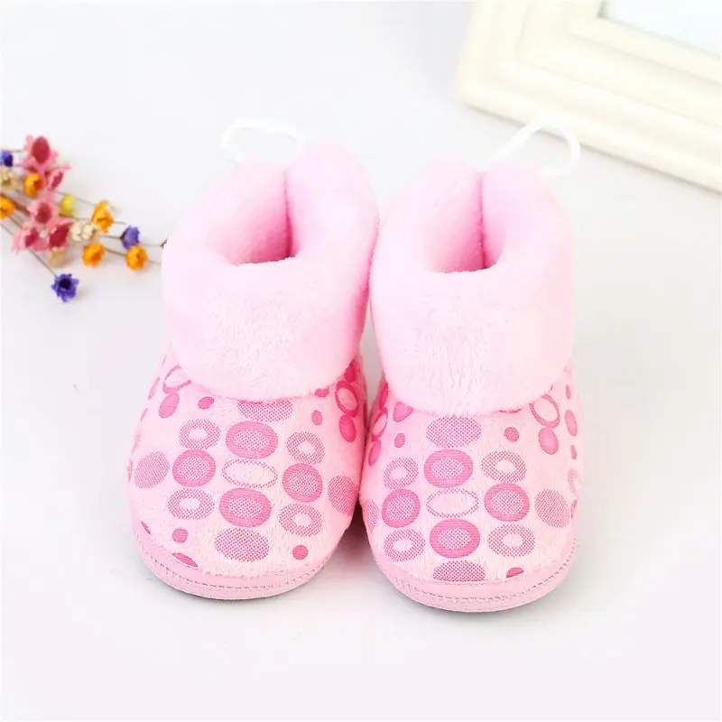 Для маленьких девочек Снегоступы малыша младенцев Нескользящие Зимние флисовые Обувь молнии Prewalker - Цвет: Розовый