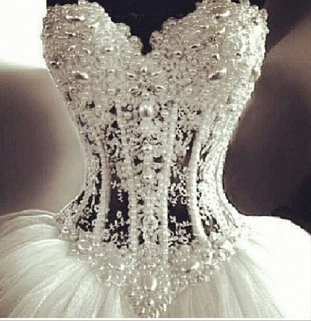 Luxurious Bling Strapless Ball Wedding Dresses Corset Bodice Sheer