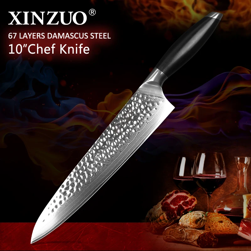 

XINZUO 10'' inch Chef Knife 10Cr15CoMoV Core High Carbon Damascus Steel with G10 Handle Top Brand Sashimi Knife Kitchen Tools