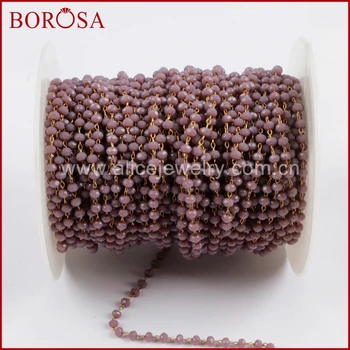 

BOROSA 5Meters Gold Color Or Silver Color 3mm Purple Glass Beads Chains Beaded Chain for Fashion Necklace Jewelry Making JT174