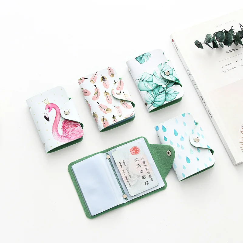 MIRUI Small Fresh cartoon Card holder 20 card slots Colorful PU Stationery Gift Business card Set Cute School Office Supplies