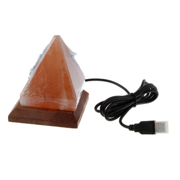

1PC Triangle Hand Carved USB Wooden Base Himalayan Crystal Rock Salt Lamp Air Purifier Night Light