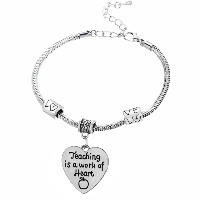 Charm Bracelet Teachers Teaching Is A Work Of Heart Le Love Charm Bracelet Teachers Teaching Is A Work Of Heart Le Love Chain Bangle Antique Beads