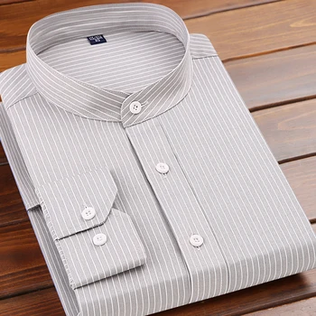 

High Quality 2020 New Arrival Men Shirt Stand Long Sleeve Cotton Twill Solid Dress Business Shirt Man Causal Shirts DA021