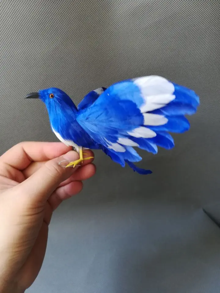 foam& feathers artificial bird about  12x18cm blue bird spreading wings bird model home garden decoration toy gift w0201