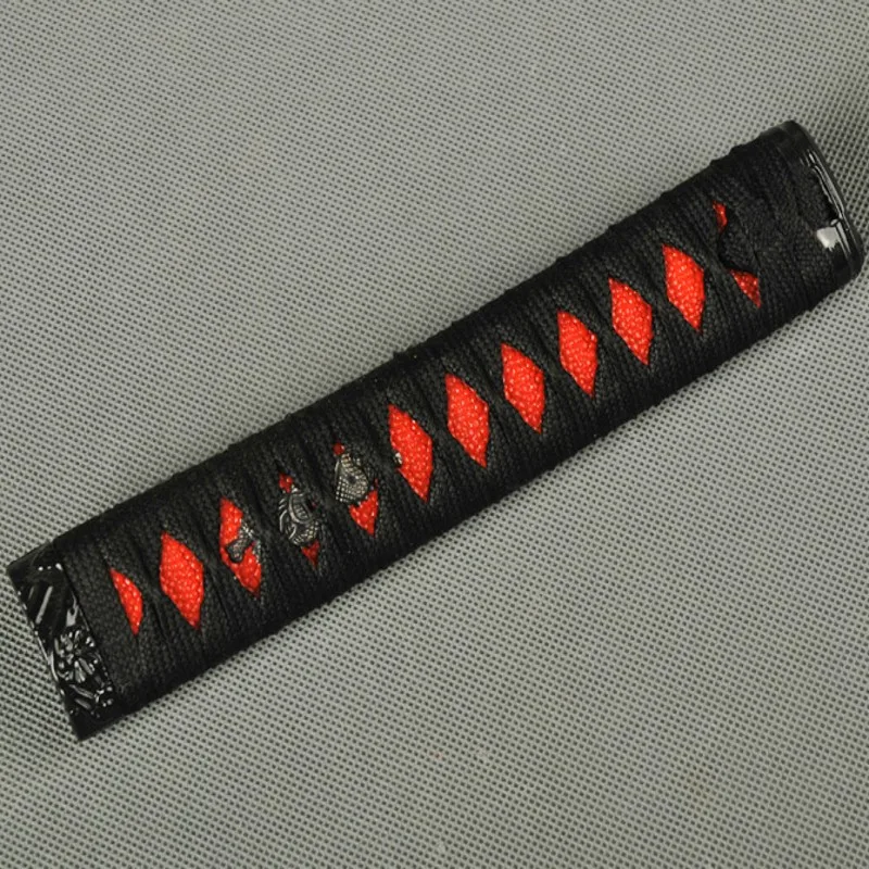 

Nice Handle Tsuka for Japanese Samurai Sword Wakizashi Fitting Black Silk Ito & Imitated Red Rayskin & Alloy Fuchi Kashira ZJ3