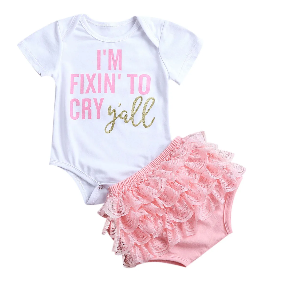 2Pcs Newborn Infant Baby Girls Outfits Romper Jumpsuit Bodysuit+Lace