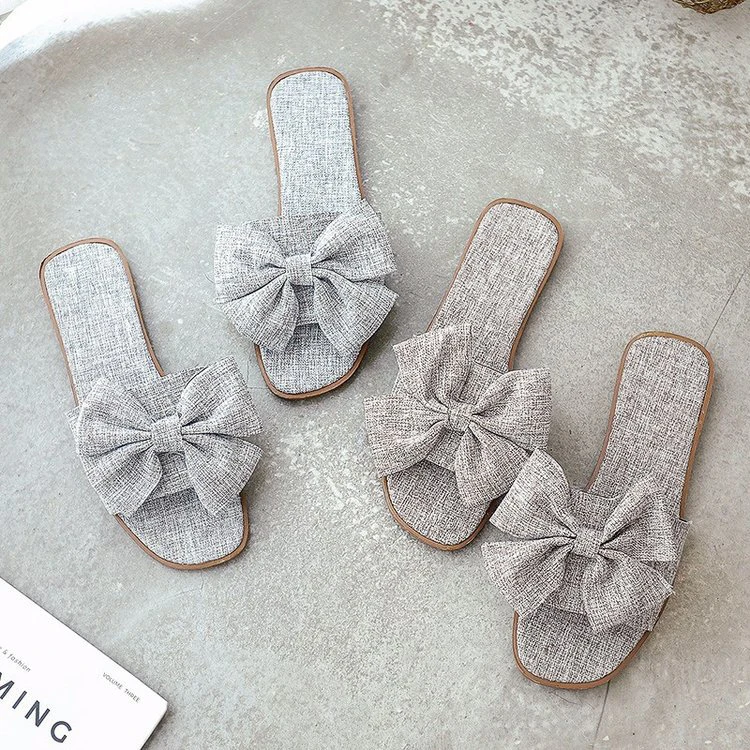 

EABXZ Women Bow Summer Sandals Slipper Indoor Outdoor Flip-flops Beach Shoes New Female Casual flower Slipper chanclas mujer