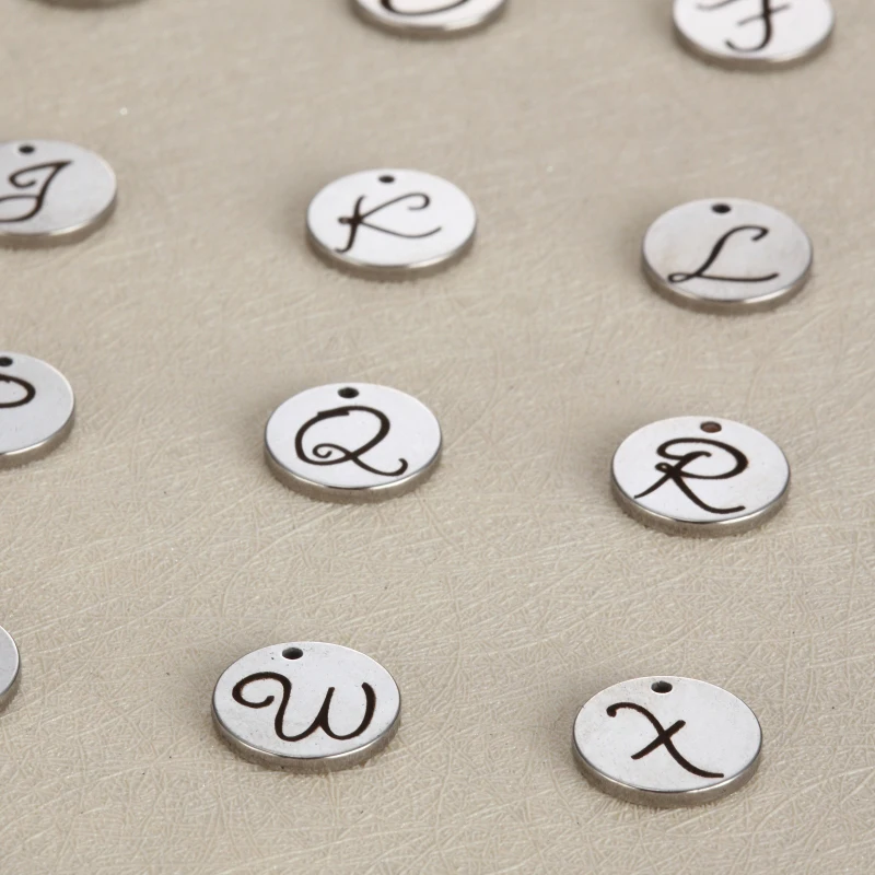 Alphabet Letter Charms A Z Round Stainless Steel Charm Pendant For