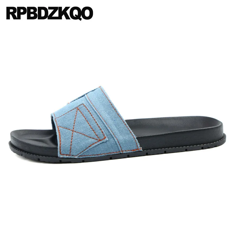 

slides designer flat casual canvas breathable beach 2019 shoes open toe men sandals leather summer slip on blue slippers fashion
