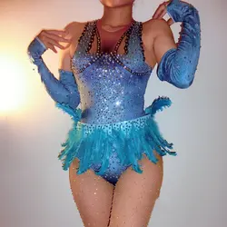 2019 Новинки для женщин Синий Super flash боди со стразами Блестящие Пижама со стразами сексуальные костюмы для танцоров show ночной клуб бар