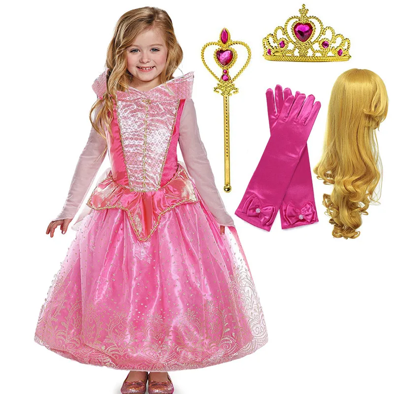 Детский костюм Авроры люкс Спящая красавица принцесса косплей Хэллоуин маскировка девушки с длинным рукавом Вечерние Макси платье фестиваль платье