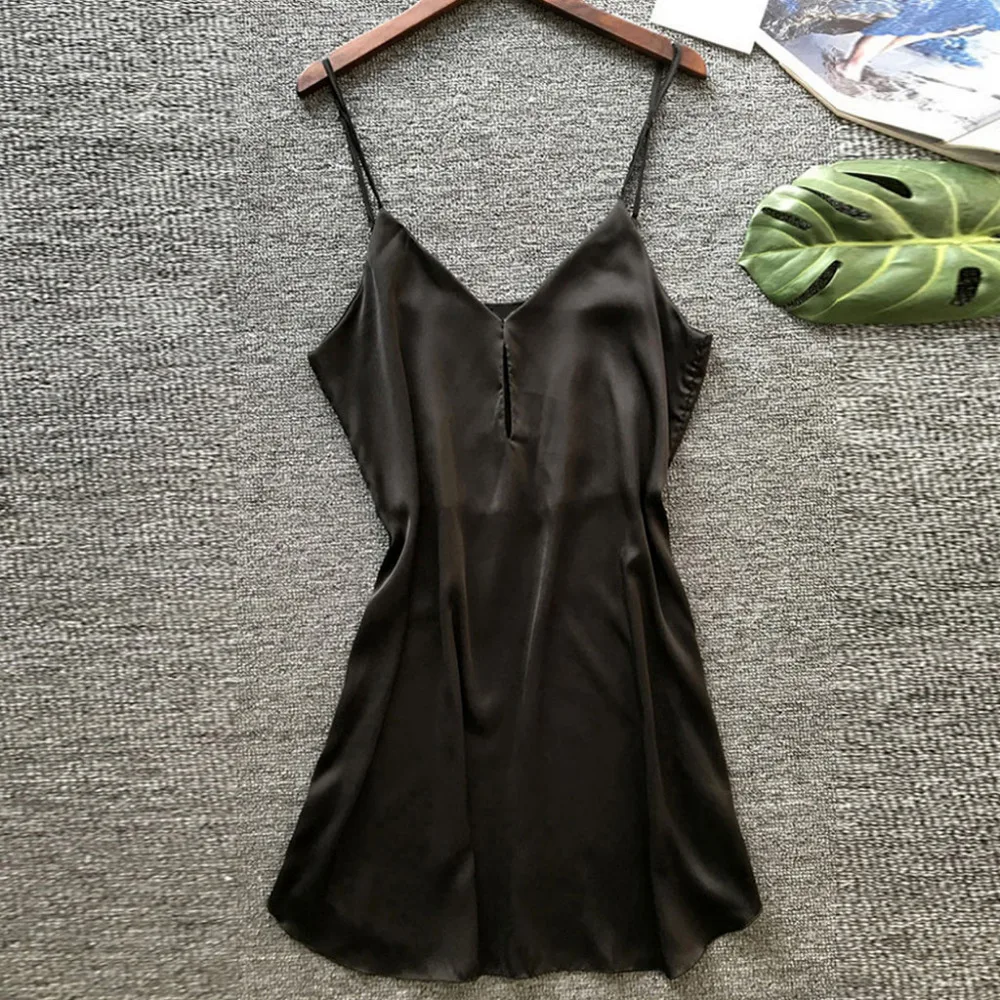 Camisones кружевное белье Babydoll с v-образным вырезом, ночное белье, сатиновое платье, шелковое белье