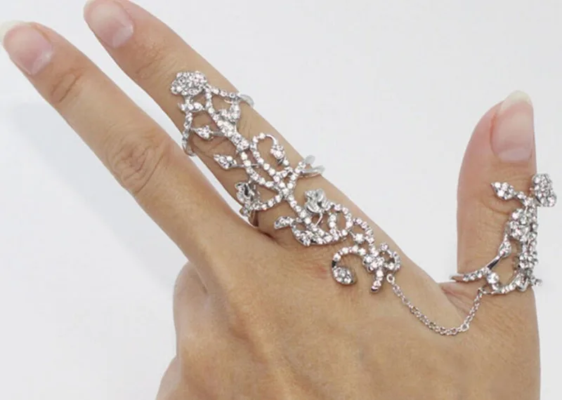 2015New-Women-Gold-Sliver-Rings-Bling-Crystals-Flower-Armour-Rings