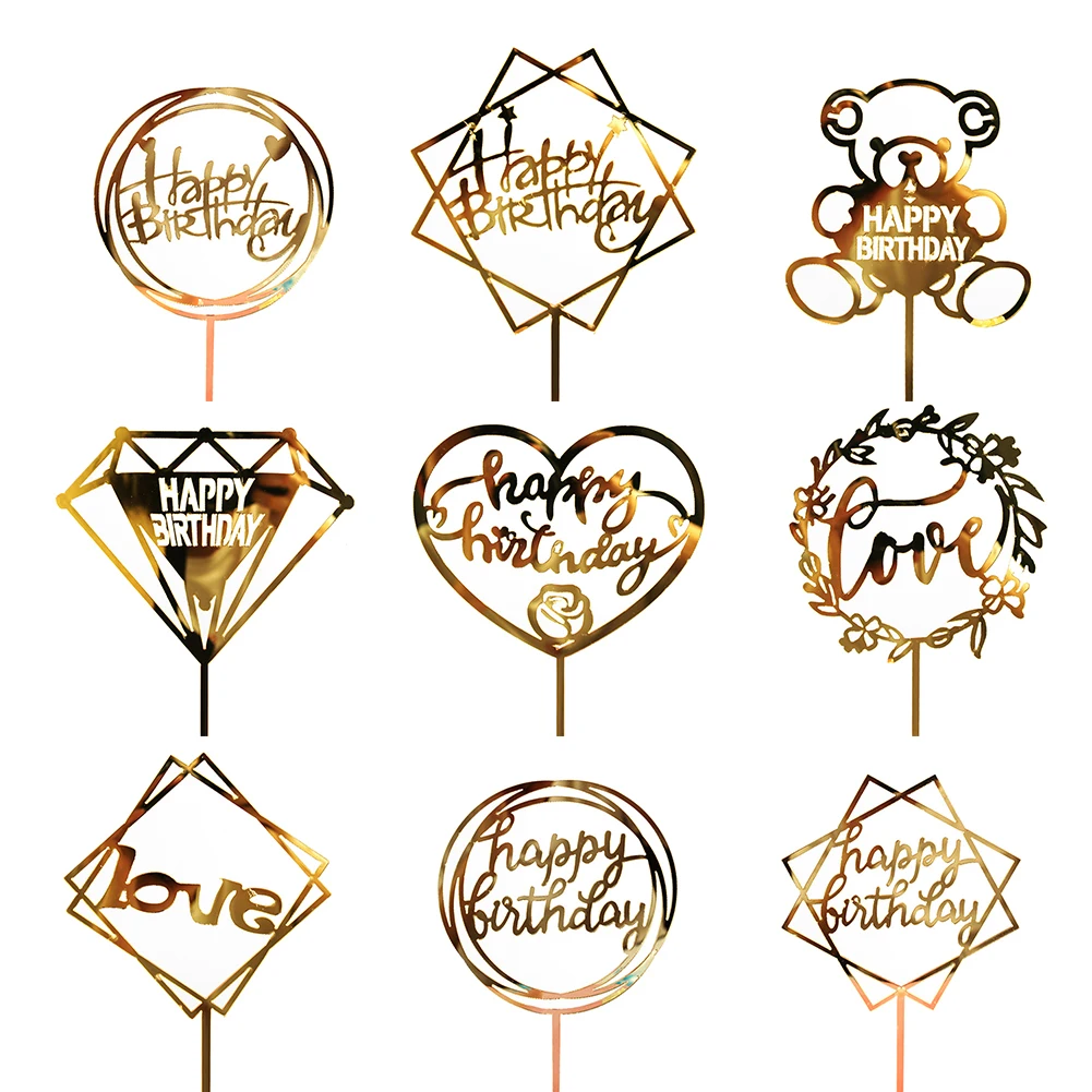 

Flash Acrylic Happy Birthday Cake Letter Gold Silver Cake Top Banner Decoration Party Wedding Event Supplies