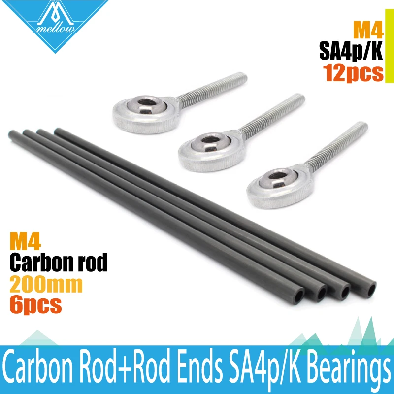  1 set SA4P/K ID :4 mm and Rod OD: 6mm 200mm Arm Carbon Diagnonal push rod full Kit for Rostock Delta Kossel mini k800 3d printer 