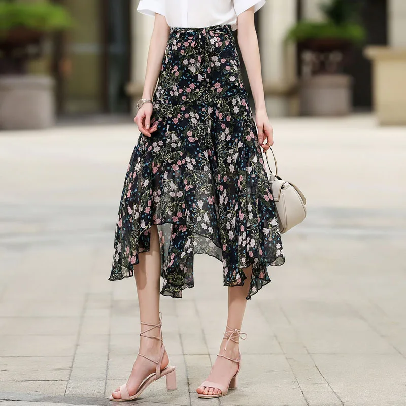 Short Front Long Back Irregular Asymmetrical Chiffon Floral Print