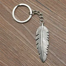 Кольцо для ключей большой Размеры брелок для ключей с перьями 56x18 мм старинное серебро Новая мода ручной кожы металльный Брелок сувенир подарки для Для женщин B13856