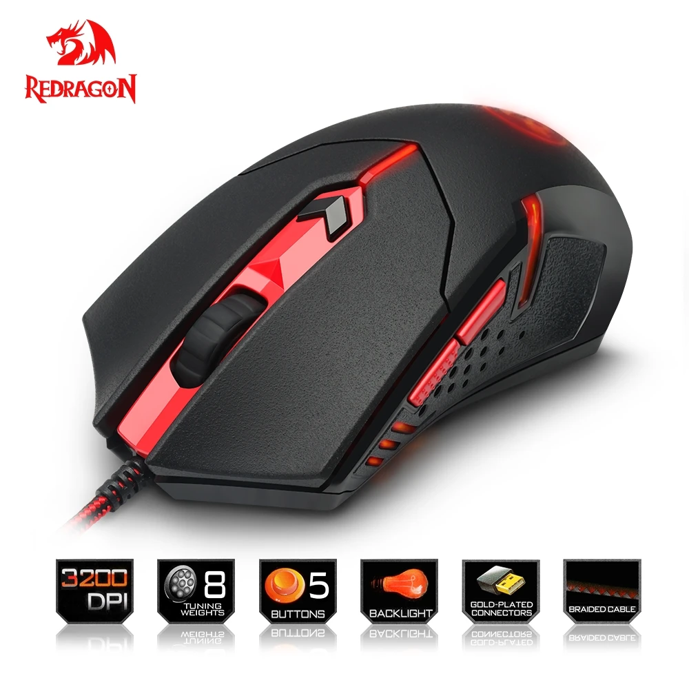 

Redragon USB Gaming Mouse 3200 DPI 5 buttons ergonomic design for desktop computer accessories programmable mice gamer lol PC