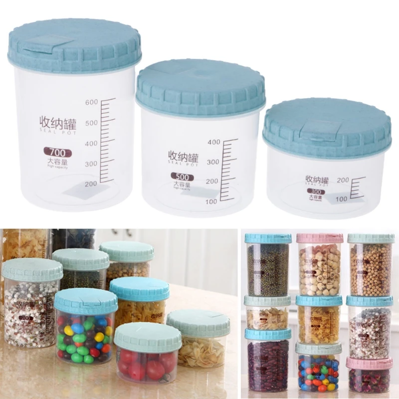

1PC 300ml/500ml /700ml Kitchen Plastic Food Cereal Grain Stage Box Containers Transparent Sealed Tank