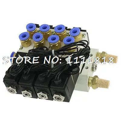 

AC 220V Pneumatic Quadruple Solenoid Valve w Base Push In Fitting Muffler