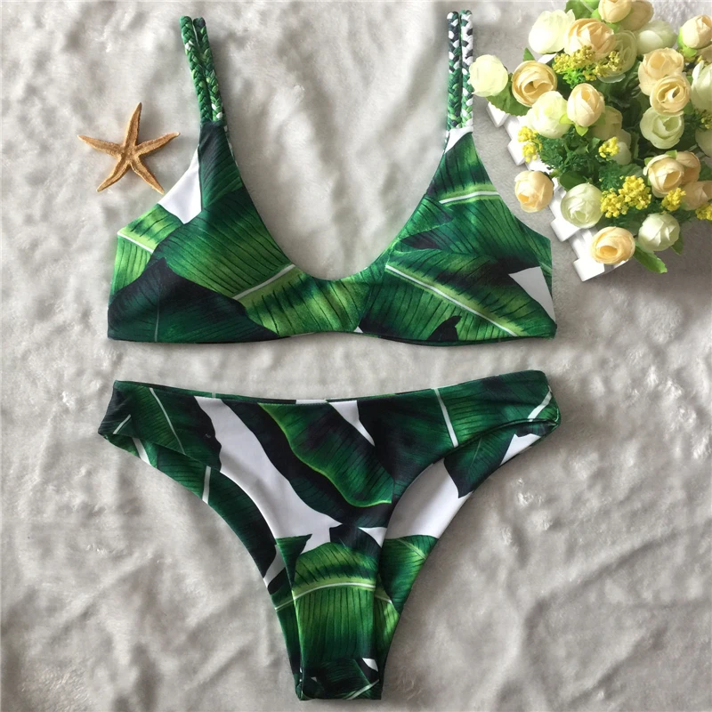

2019 Sexy Leaves Printed Bikini Set Women Swimsuit Bathing Suit Beachwear Brazilian Swimwear Biquini Swim Wear