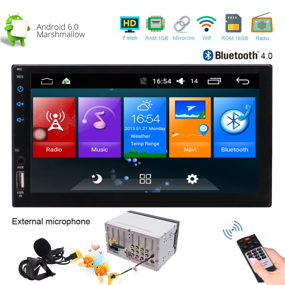 Автомобильный мультимедийный плеер 7 дюймовый HD сенсорный экран Android 6 0 Bluetooth GPS