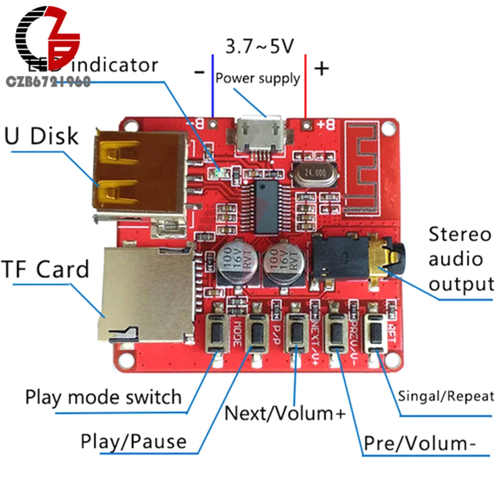 3,7-5 в беспроводной Bluetooth 4,1 MP3 аудио декодер плата Micro USB TF SD карта модуль стерео выход