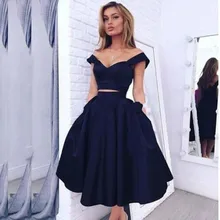 Cocktailkleider Marineblau Robe de Cocktail Sexy Cocktail Party Graduation Kleider Zwei Stücke Tee Länge Neue 2017 Robe Cocktail