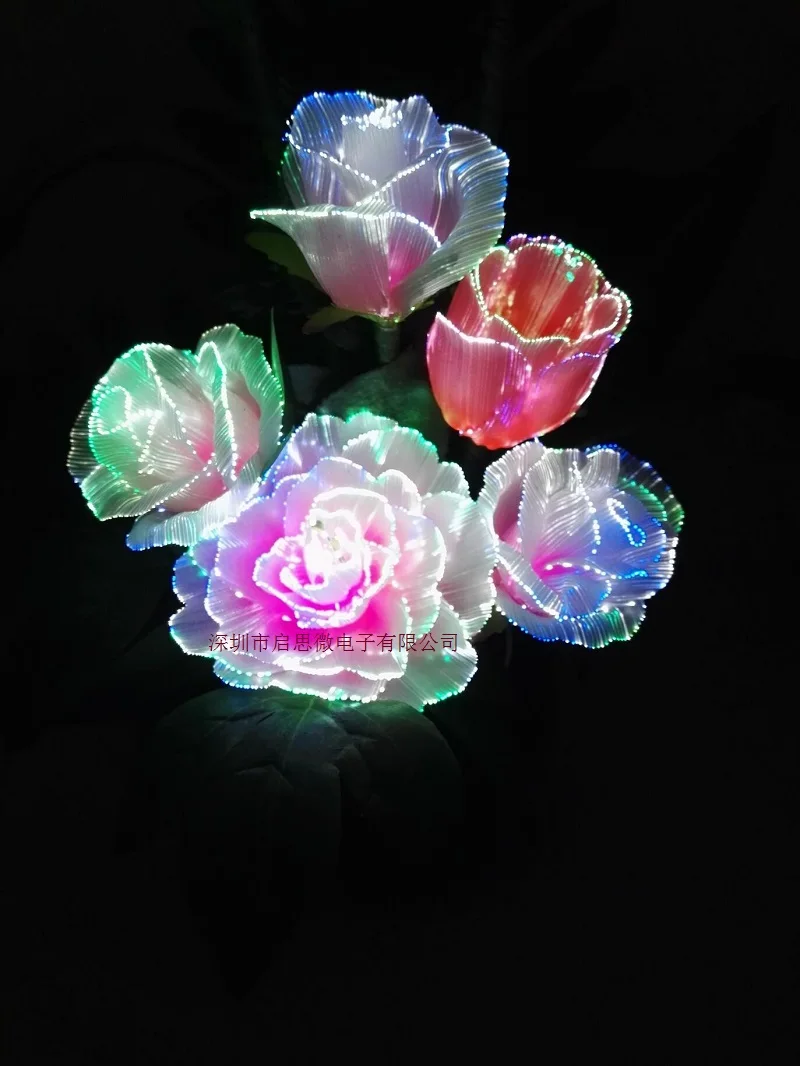 Светодиодные волоконно-оптические огни Искусственные цветы Шелковый цветок Европейский осенний яркий пион розы тюльпаны поддельные листья Креативный светодиодный светильник