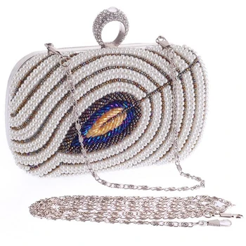 

Handmade Pearl Diamond Long Chain Evening Bags Leaf Design Beige Black Ladies Small Day Clutches Fashion Handbags And Purses