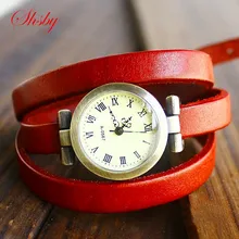 ¡Oferta! vintage de reloj de cuarzo femenino auténtico de cuero de vaca shsby, reloj digital ROMA, relojes de vestir para mujer