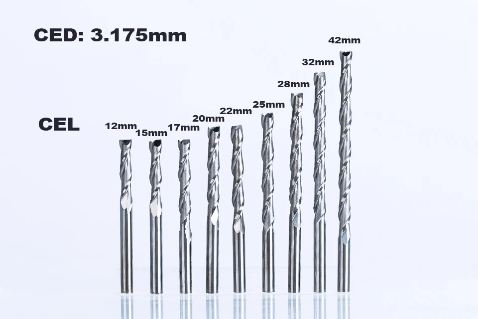 HUHAO 5 шт./лот 3,175 мм 2 флейты Спираль с лезвием CEL 3-42 мм Фреза ЧПУ Концевая фреза для дерева карбид фреза инструмент