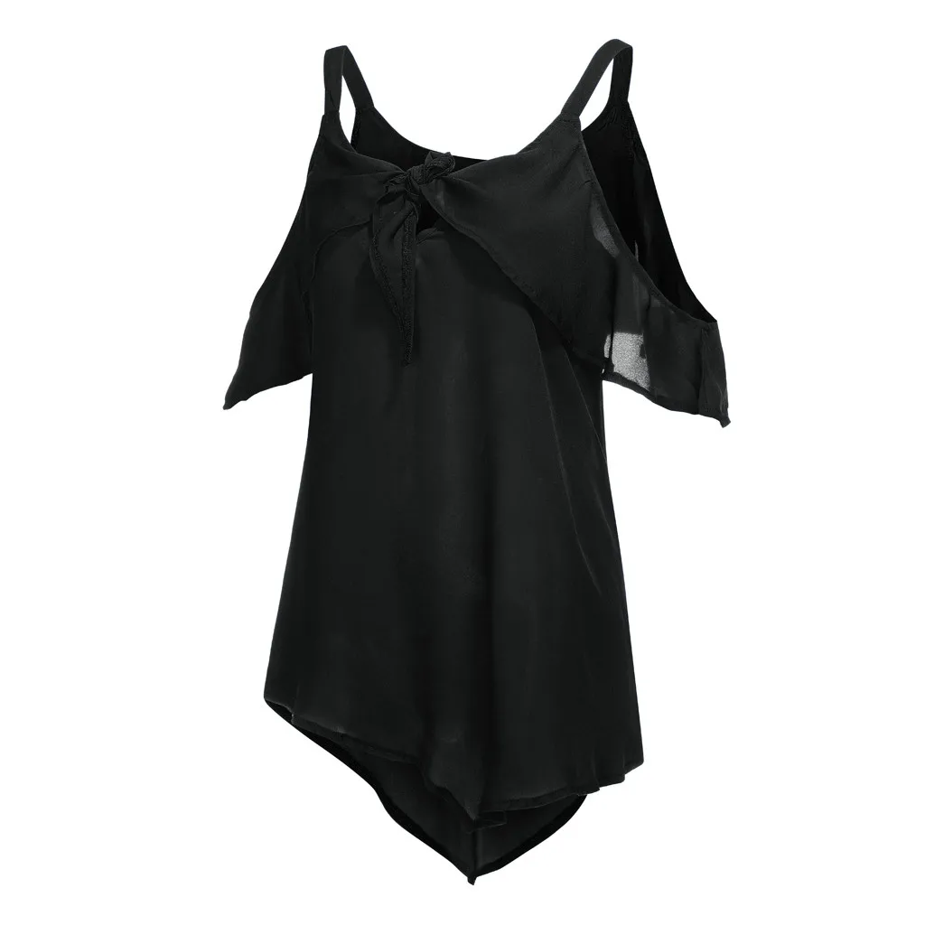 Женская блузка, плюс размер, с открытыми плечами, Топики, с бантом, асимметричные, шифоновые, с оборками, топы, футболка, Camisa Feminina