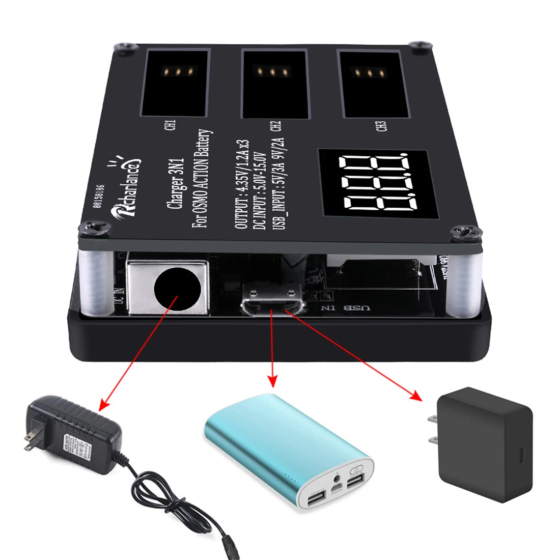 HOBBYINRC 3-в-1 спортивные зарядные устройства для камеры зарядное устройство для батарей цифровой светодиодный Экран дисплея для DJI OSMO экшн