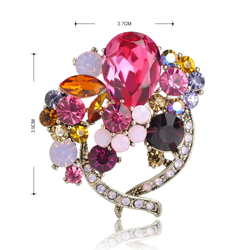 Blucome Full Rhinestone Flower Shape Brooches For Women Girls Gifts Colorful Crystal Alloy Brooch Pins Dress Clothes Scarf Clips