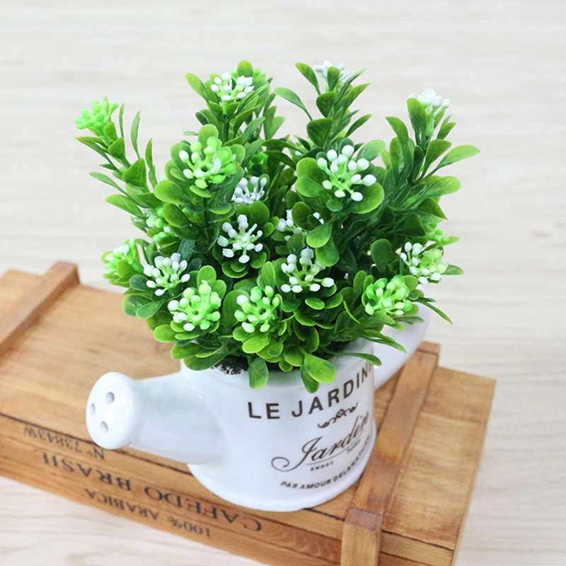 artificial plastic flowers with Ceramics vase cute artificial flower set home decoration for wedding flowers decoration (18)