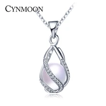 Natural Freshwater Pearl Cage Pendant Necklace , 8-9mm 925 Sterling Silver Pendant Pearl Jewelry Anniversary Gift For Women