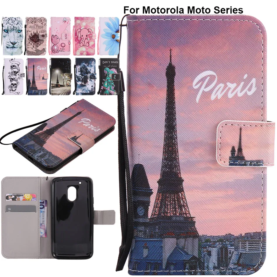 

B128 Case For Moto G4 Play Mini Flip Leather + TPU Soft Stand Cover For Moto G5 Plus X4 X 2017 One Power P30 Note Funda