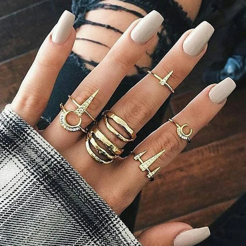 

Tocona 7pc/set Boho Horn Spike Crystal Rings Set Gold Simple Multi Midi Finger Ring Sets for Women Ring Accessories Jewelry 4260