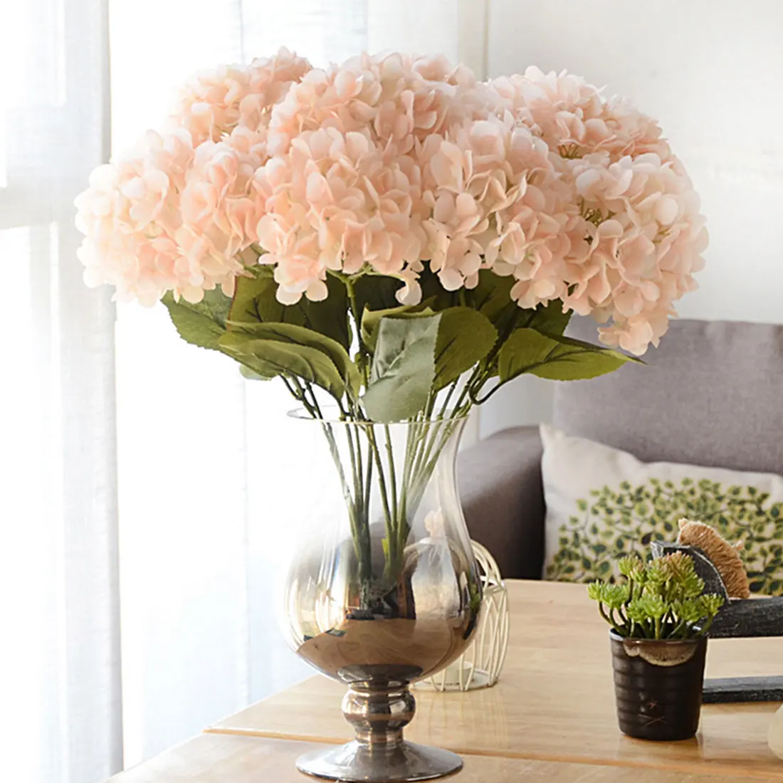 

Home Decor Artificial Flower Hydrangea 5 Heads Silk Hydrangea Bouquet for Wedding Party New Year Decoration Fake Flowers