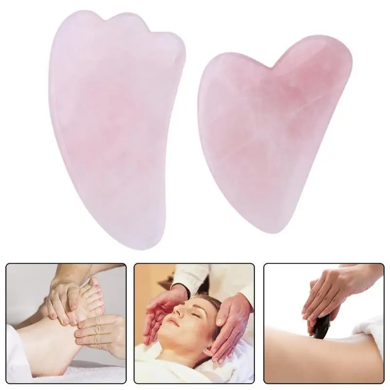 

2PCS Natural Rose Quartz Gua Sha Board Pink Jade Stone Scraper Facial Eye Scraping Plate Health Care Gua Sha Board