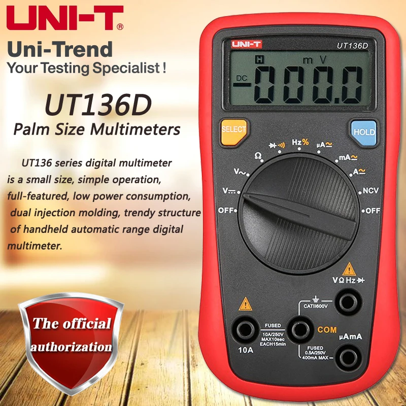 

UNI-T UT136D Palm Size Multimeters, Autoranging DMM Resistance / Frequency / Duty Cycle / Diode Test NCV
