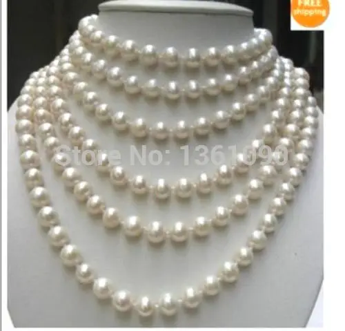 

bjc 000587 WHOLESALE PRICE 100" Gorgeous 10-9MM WHITE AKOYA PEARL NECKLACE (C0309)