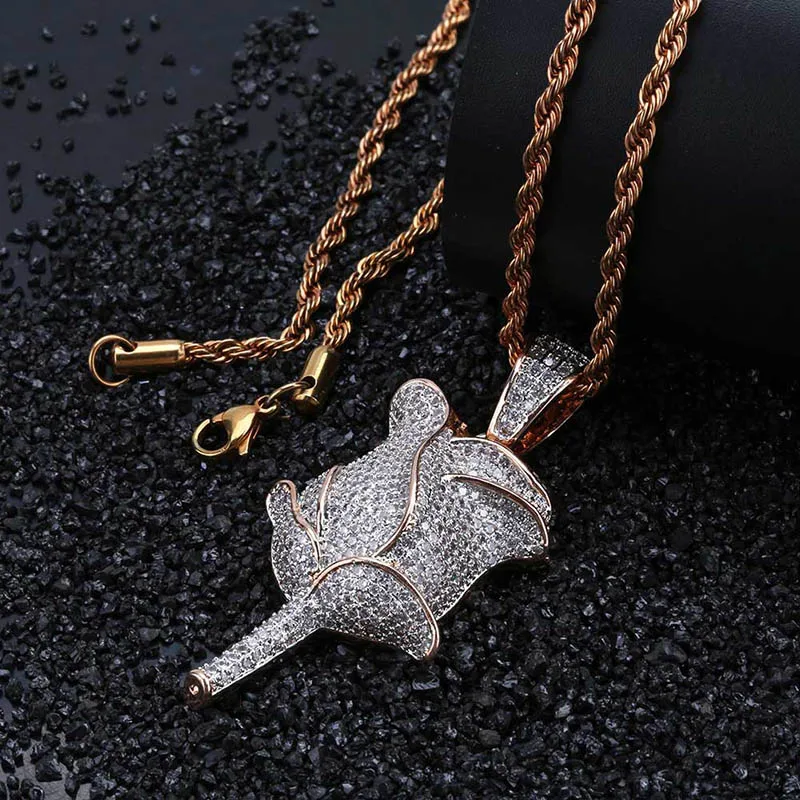 Elegant white Rose Pendants Necklaces for Women Micro Paved AAA CZ Stone Bling Ice Out Men Hip Hop Rapper Jewelry Party Gift | Украшения и
