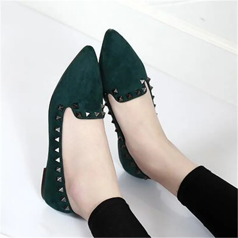 

2019 Fashion Pointed Toe Women Rivet Flat Mules Shoes Luxury Slip On Shoes Women Casual Loafers Green Black Khaki